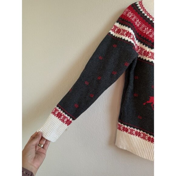 Loft Women’s Holiday Pullover Sweater Reindeer Fair Isle Petite Large Red Gray - Picture 7 of 12